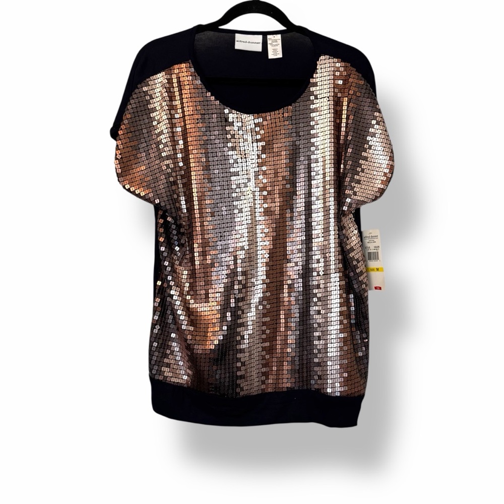 Alfred Dunner Sequin Bella Luna Blouse Gold &‎ Black
